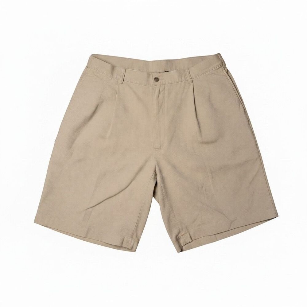 Jos A Bank Travelers Mens 36 Khaki Linen Pleated Shorts Casual Summer Preppy